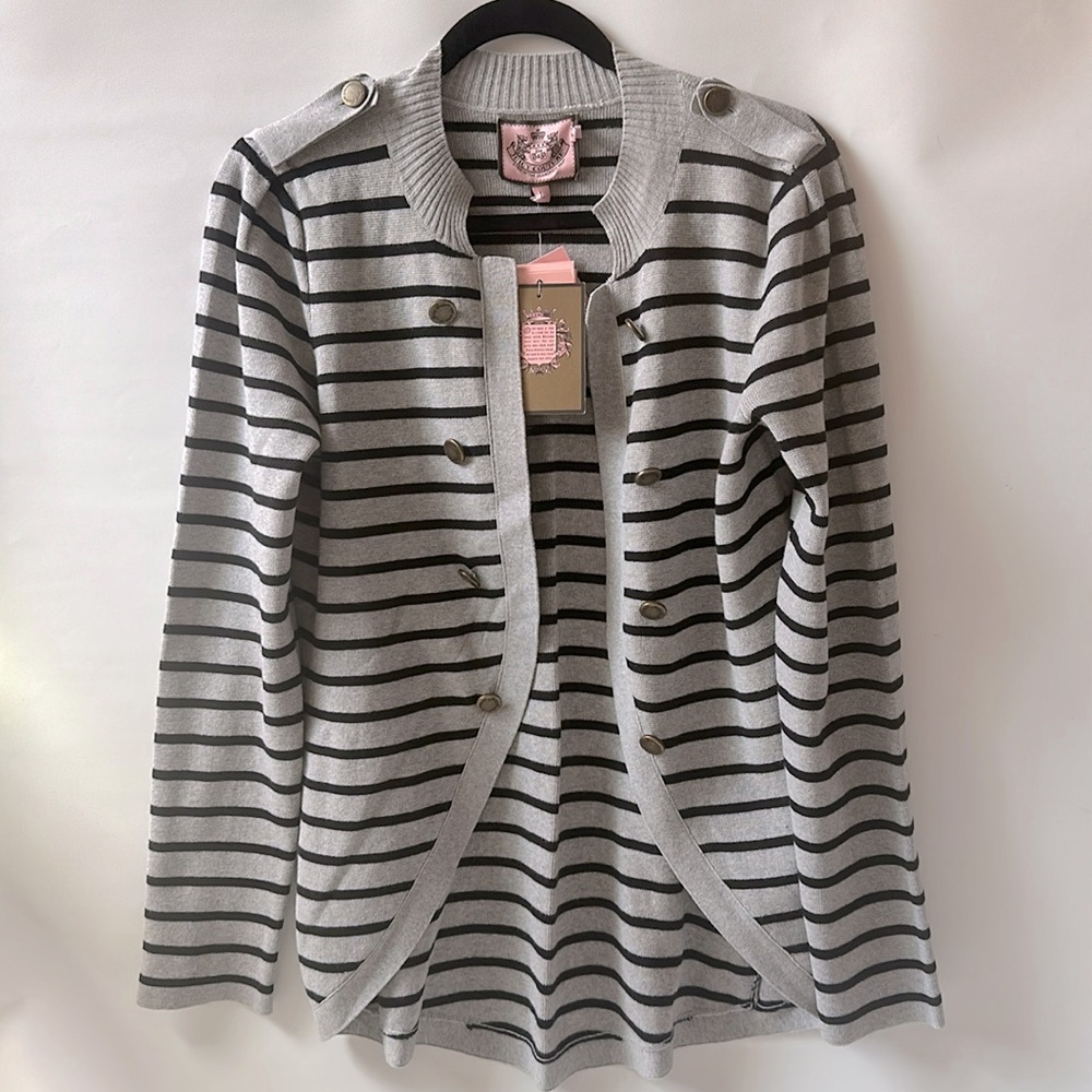 Juicy Couture Women's Striped Military-Style Cardigan Size Large
